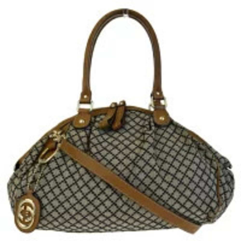 Gucci Diamante Handbag Shoulder Bag Brown Black Canvas Leather